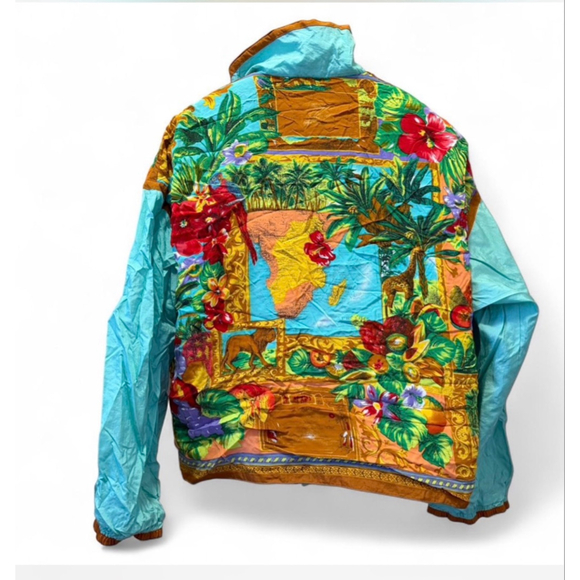 VTG New Women's FOXRUN Teal Multi-color Tropical Print Jacket Size L - Picture 2 of 11